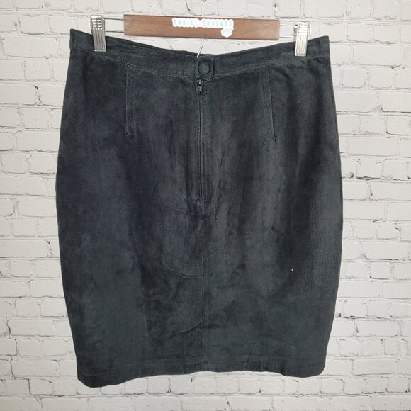 VTG Hunt Club Black Genuine Suede Leather Back Zip Button Lined Mini Skirt 14 - Picture 2 of 10